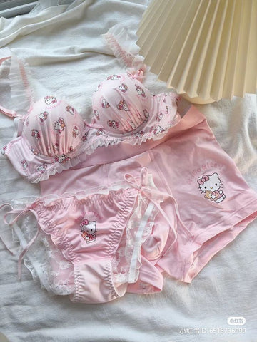Pink meow cute Japanese Bra Panty For Women Girl