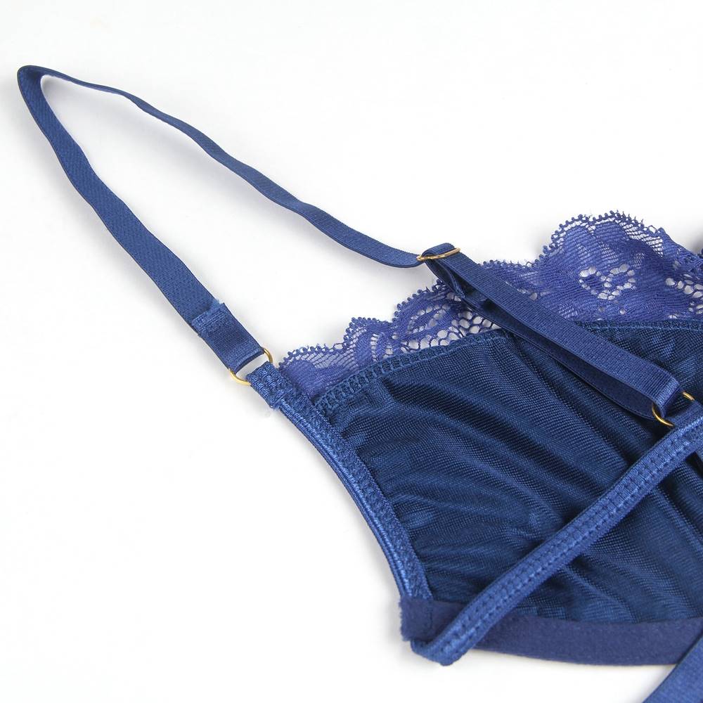 Delicate lace Stitching Exquisite metal buckle Bra and Garter Panty Set 2 Colours
