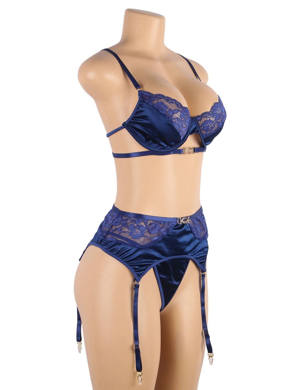 Delicate lace Stitching Exquisite metal buckle Bra and Garter Panty Set 2 Colours