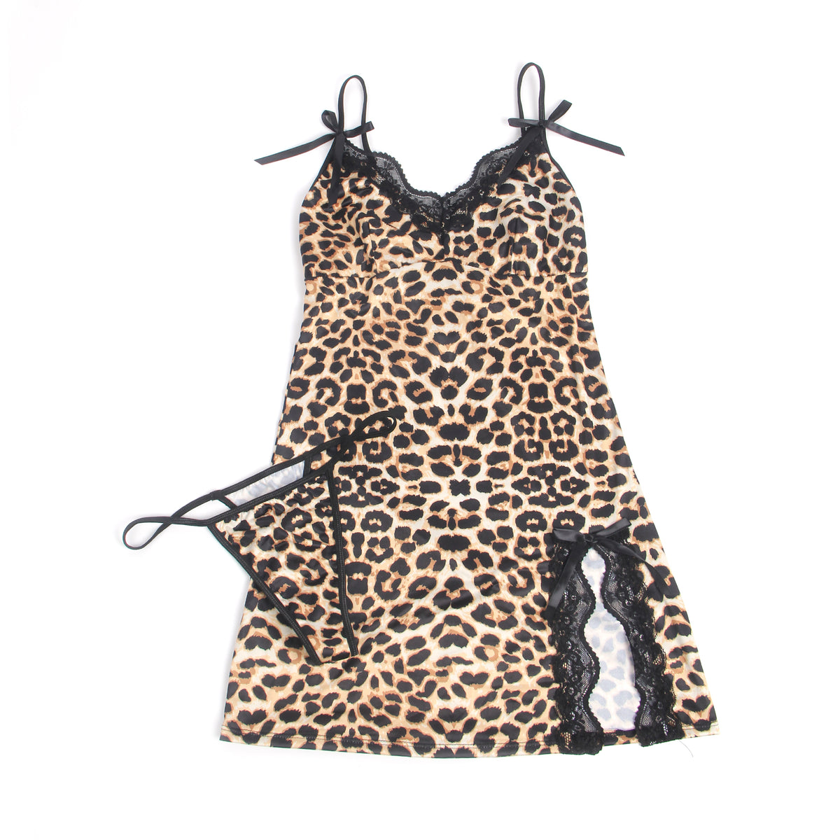 Leopard Print Lace Floral Back Closure with Hook and Eye Sexy Babydoll