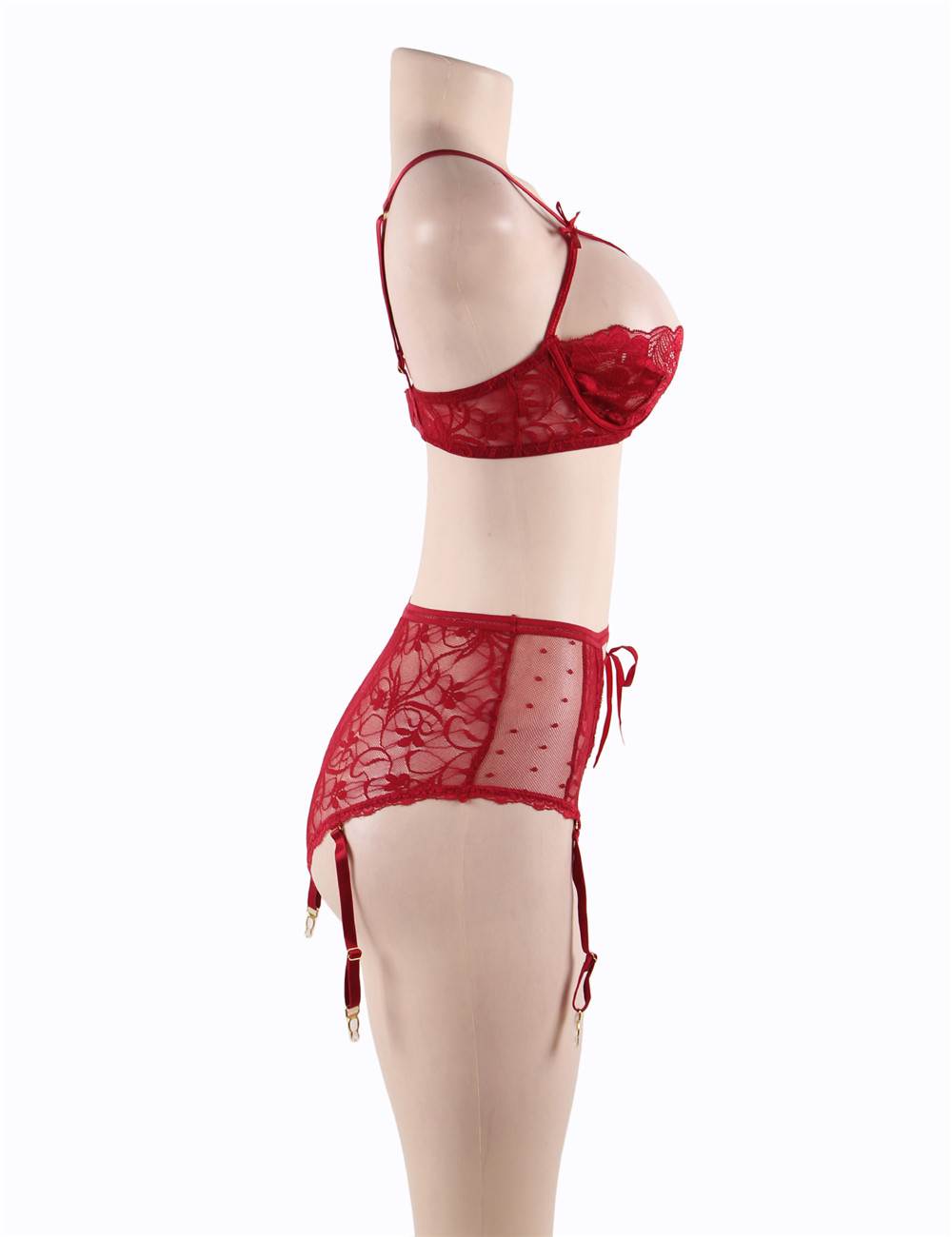 Open Bust Bra and Garter Panty Set with Steel Ring 2 colours Plus Size