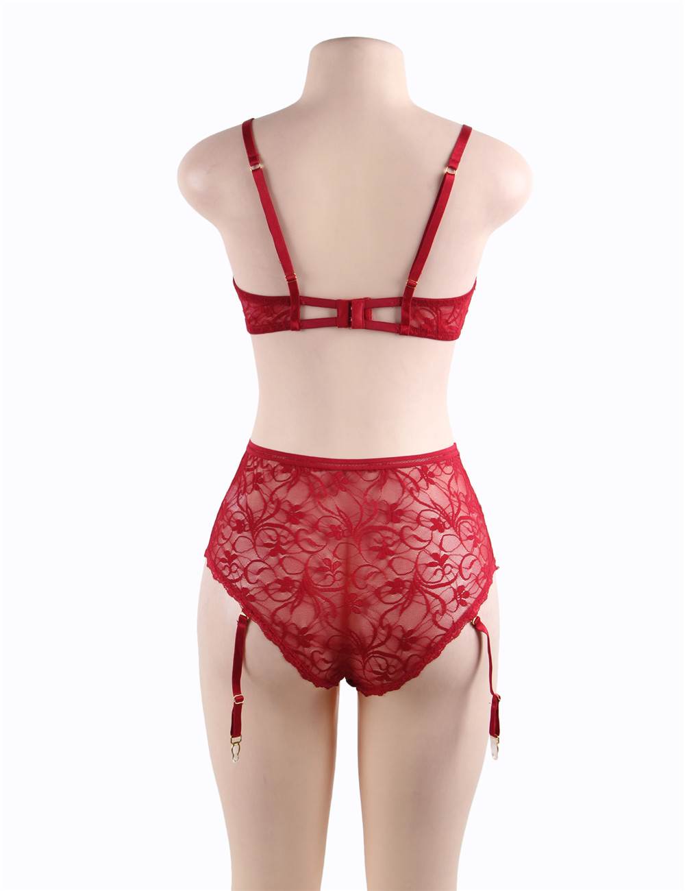 Open Bust Bra and Garter Panty Set with Steel Ring 2 colours Plus Size