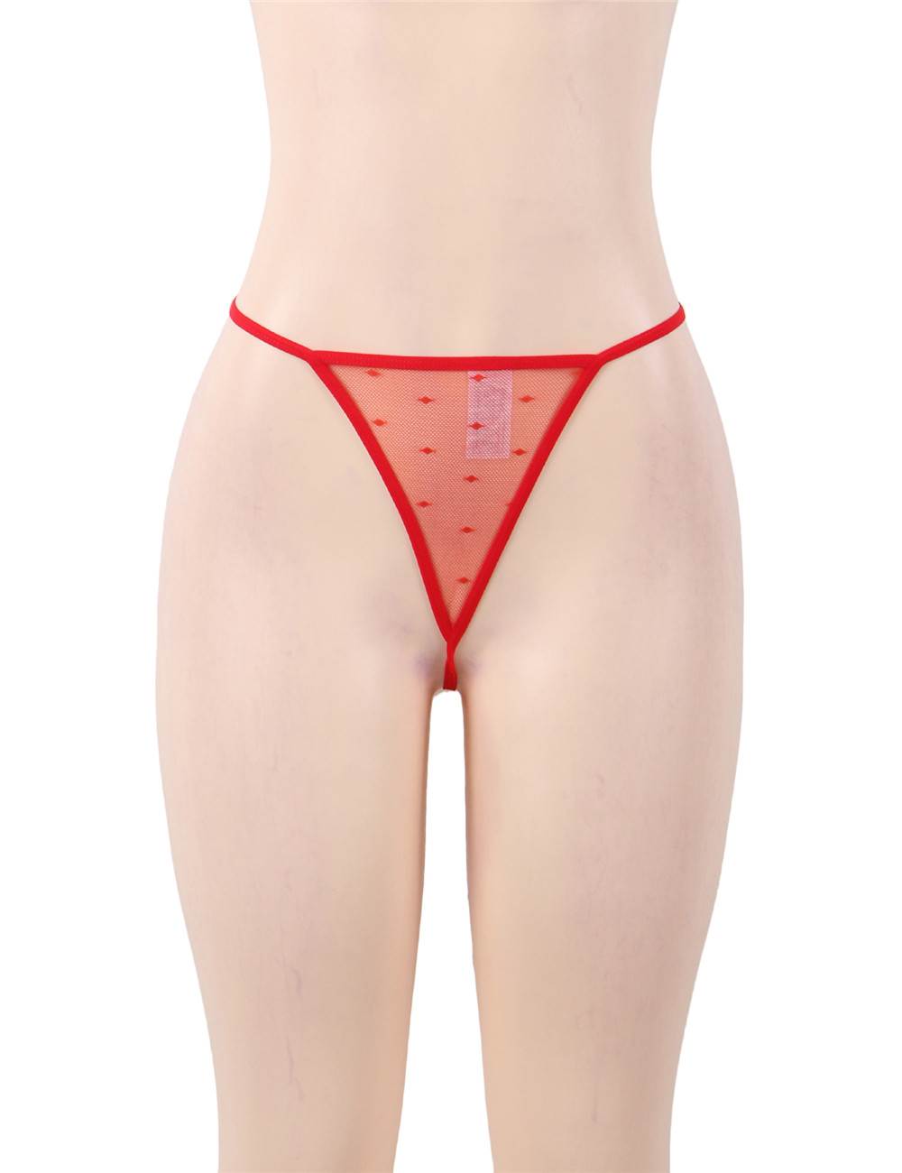 See-through Mesh Garter Lingerie with G String - Plus Size Red