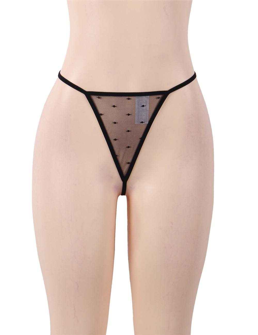 See-through Mesh Garter Lingerie with G String - Black