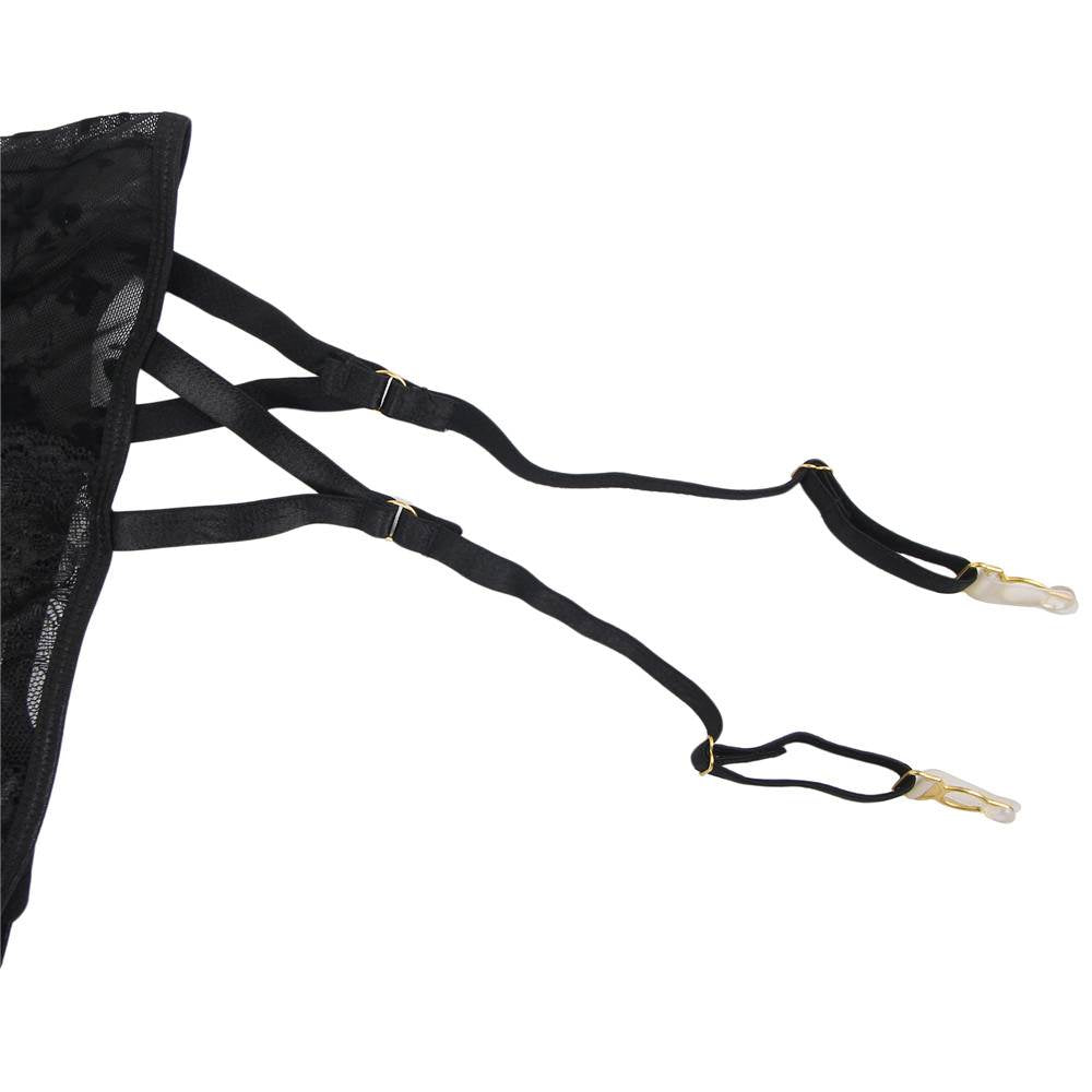 Exquisite Flocking Lace Garter Lingerie with Underwire