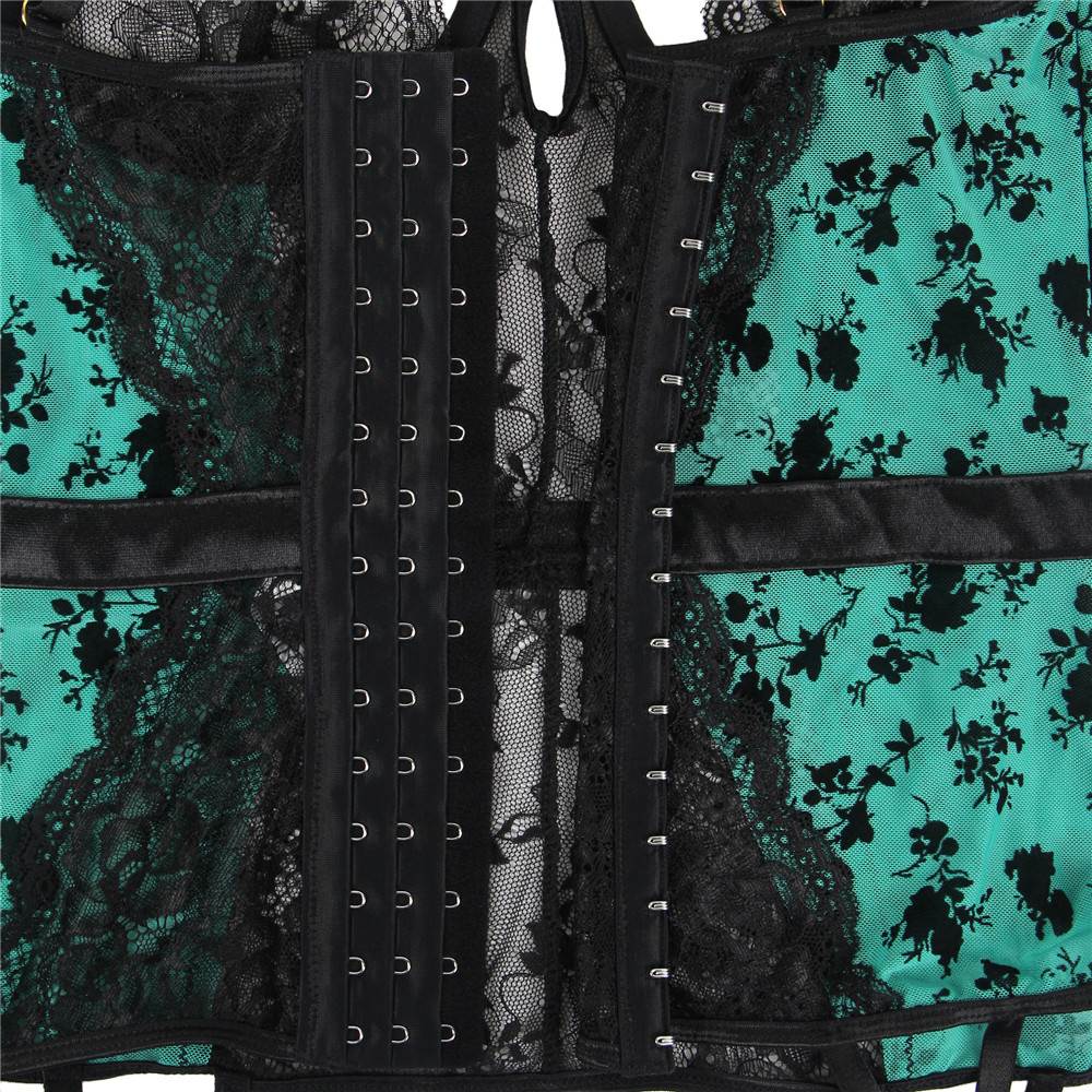 Lace Garter Lingerie with Underwire Plus size Green
