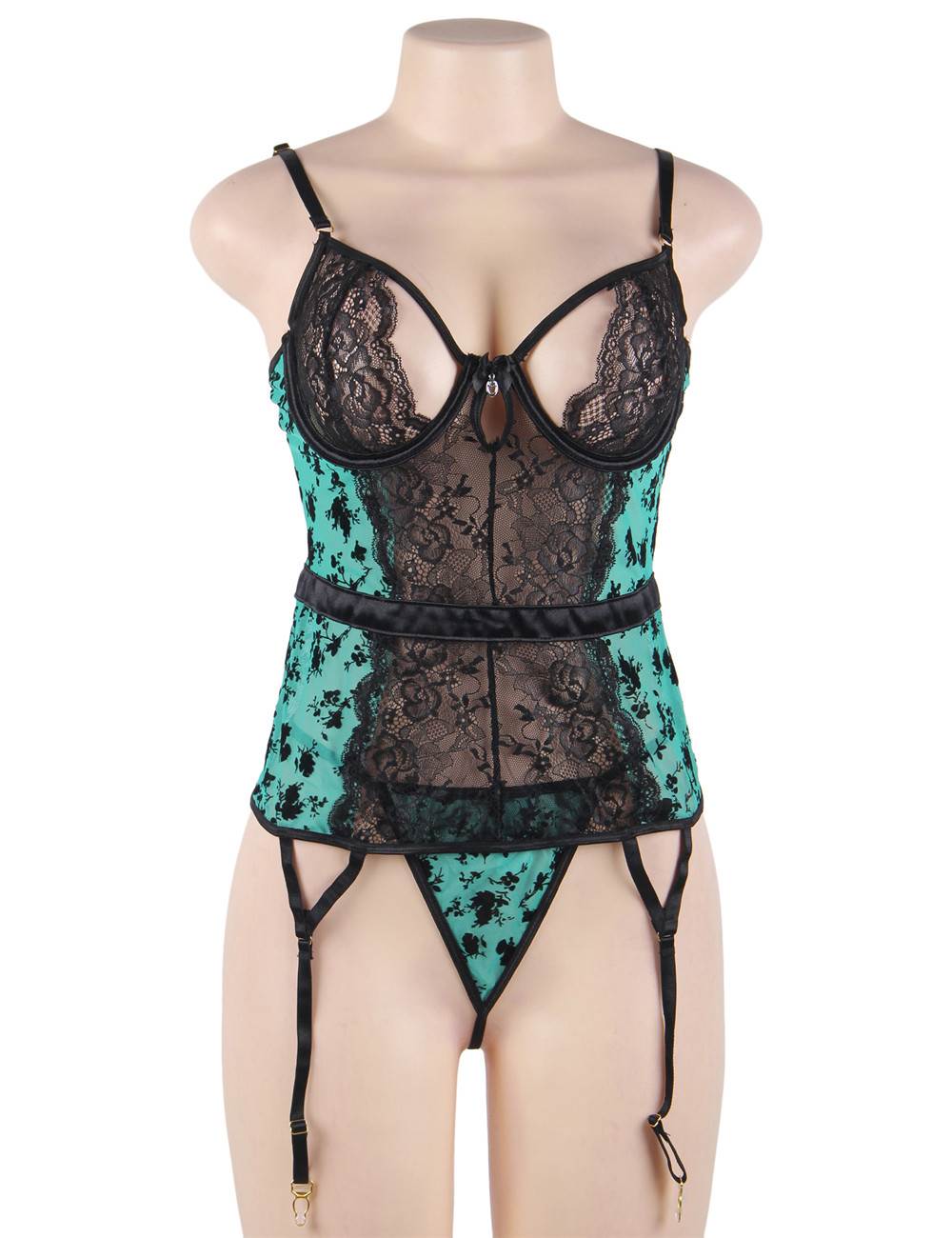 Lace Garter Lingerie with Underwire Plus size Green