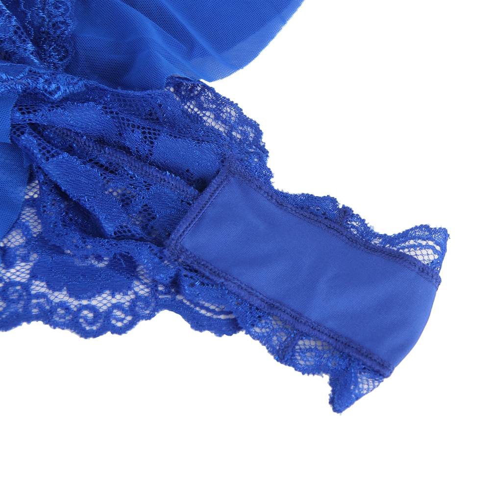 Sexy Red Halter V Neckline Ruffle Teddy with a belt - Blue Plus