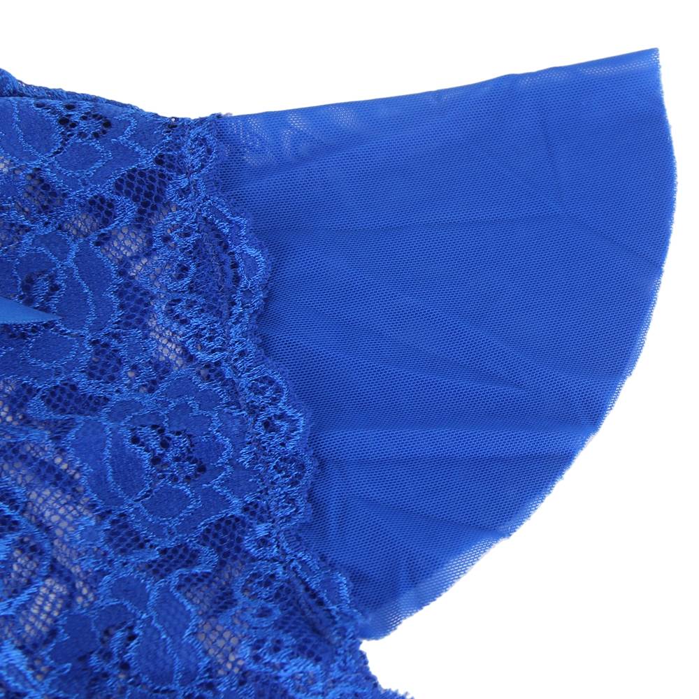 Sexy Red Halter V Neckline Ruffle Teddy with a belt - Blue Plus