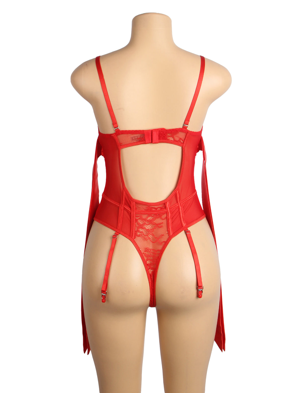 Sexy Lace Crotchless Garter Bodysuit Red