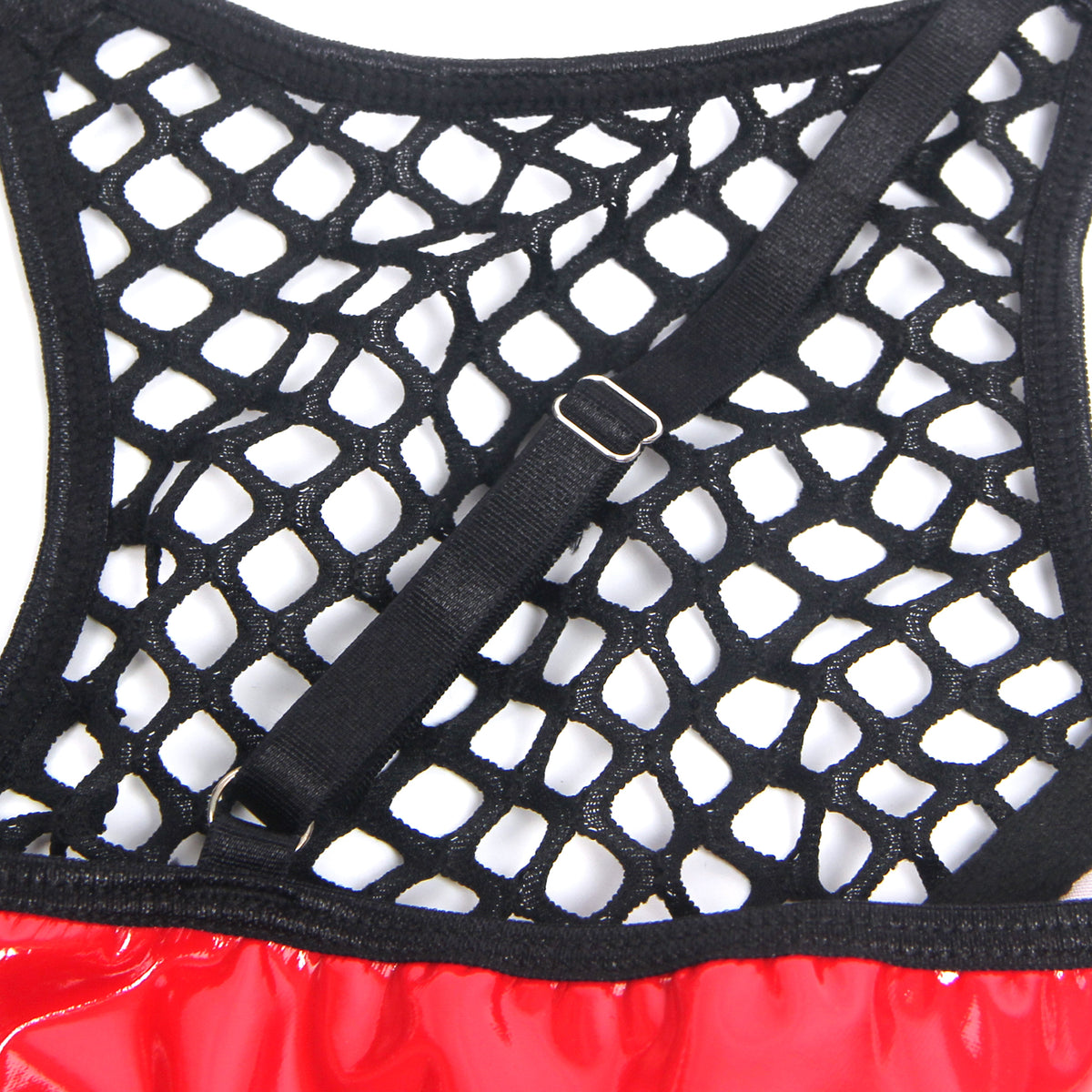 Red Sexy Patent Leather Mesh Zippered Bra Set