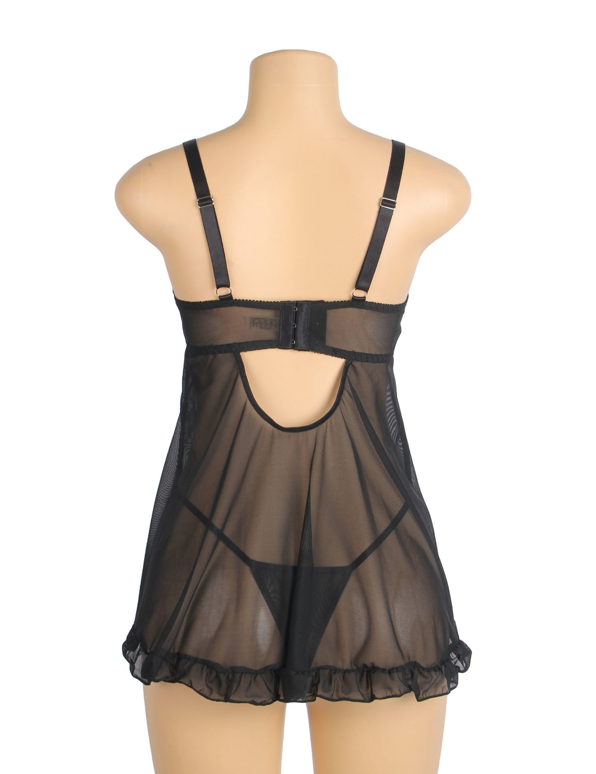 Black Sexy Mesh Embroidery Lace Lift Bra Suspender Nightdress