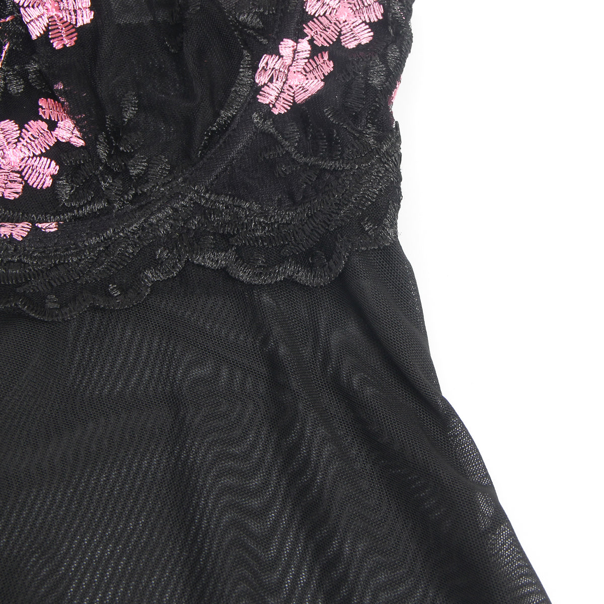 Black Sexy Mesh Embroidery Lace Lift Bra Suspender Nightdress