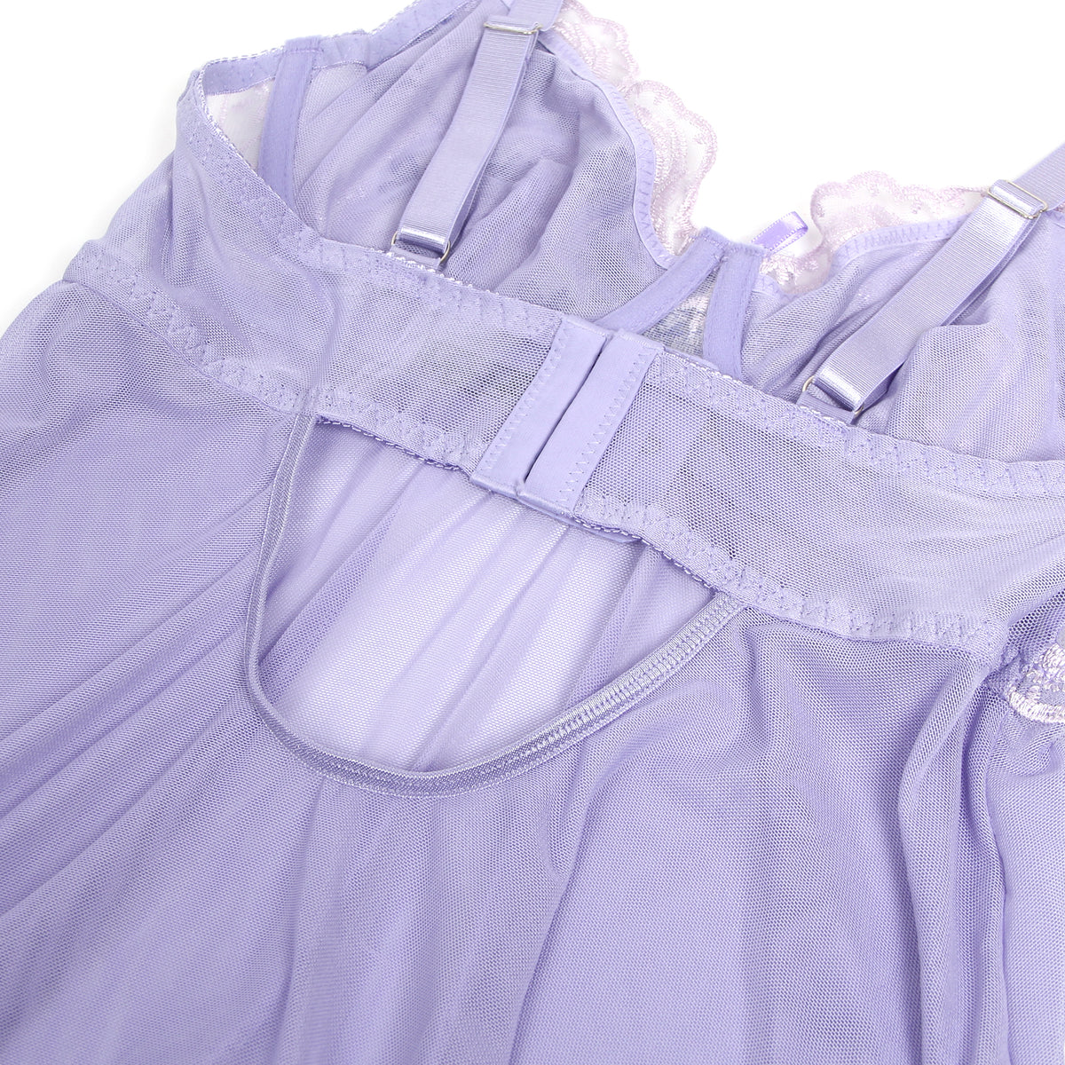Purple Sexy Mesh Embroidery Lace Lift Bra Suspender Nightdress
