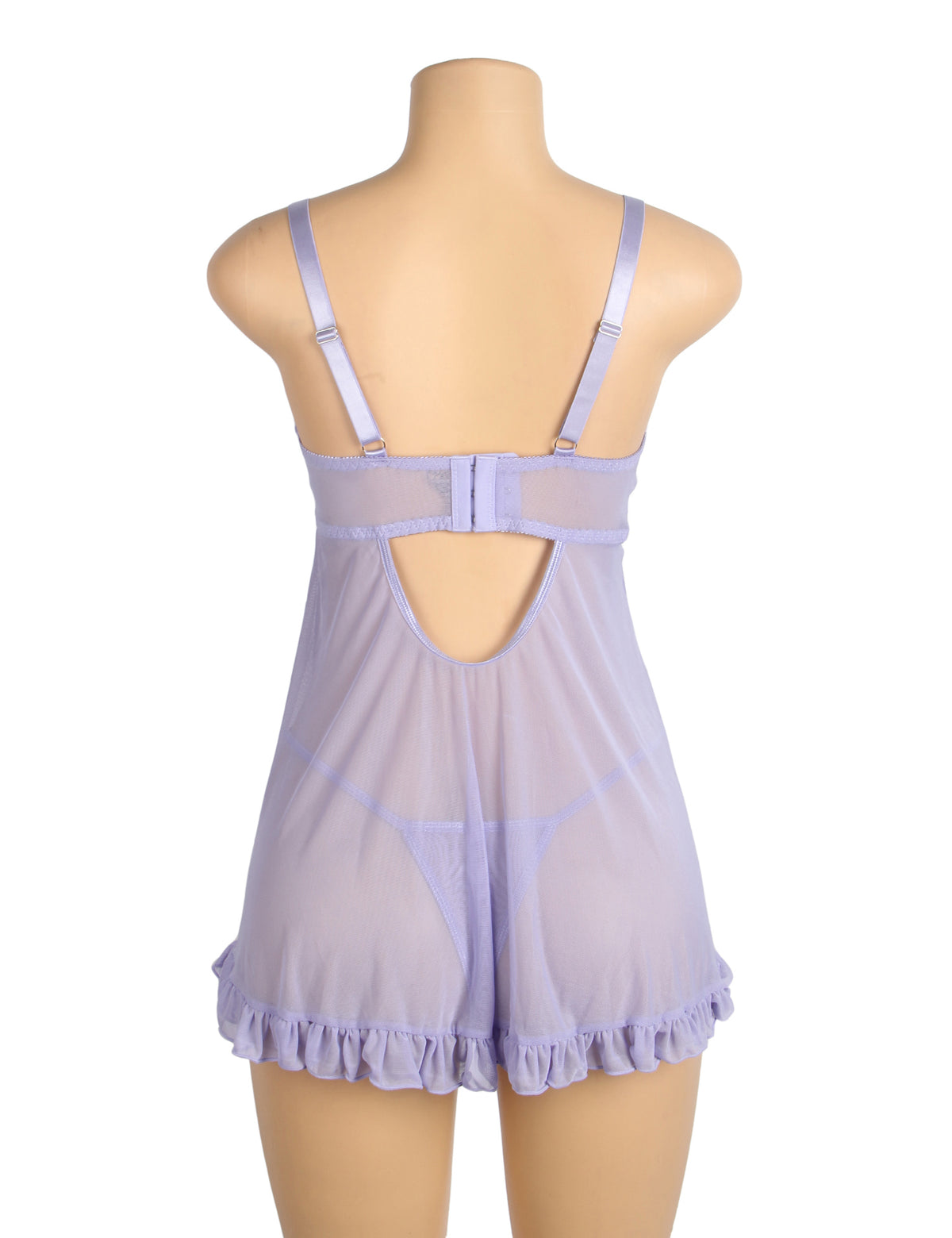 Purple Sexy Mesh Embroidery Lace Lift Bra Suspender Nightdress