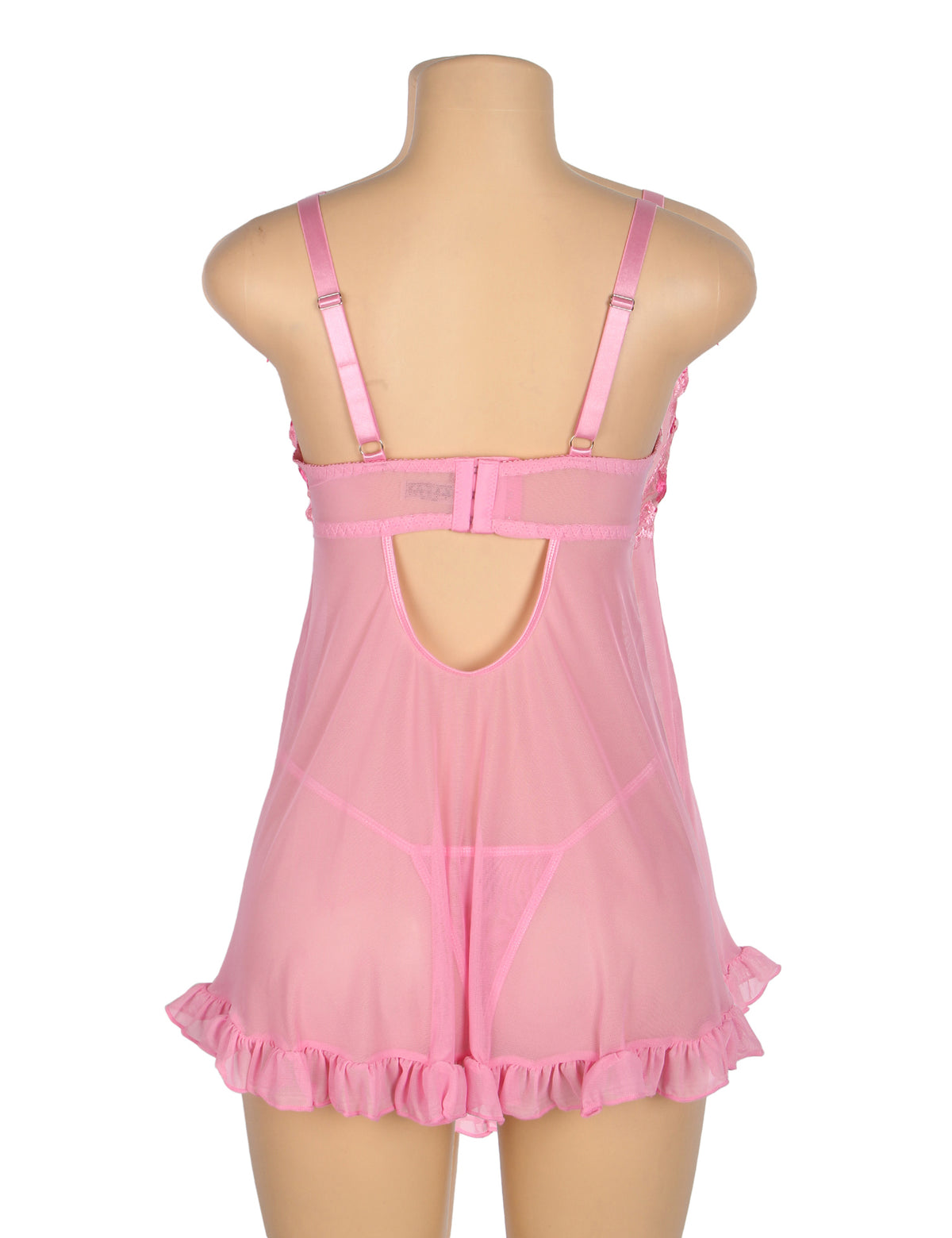 Pink Sexy Mesh Embroidery Lace Lift Bra Suspender Nightdress