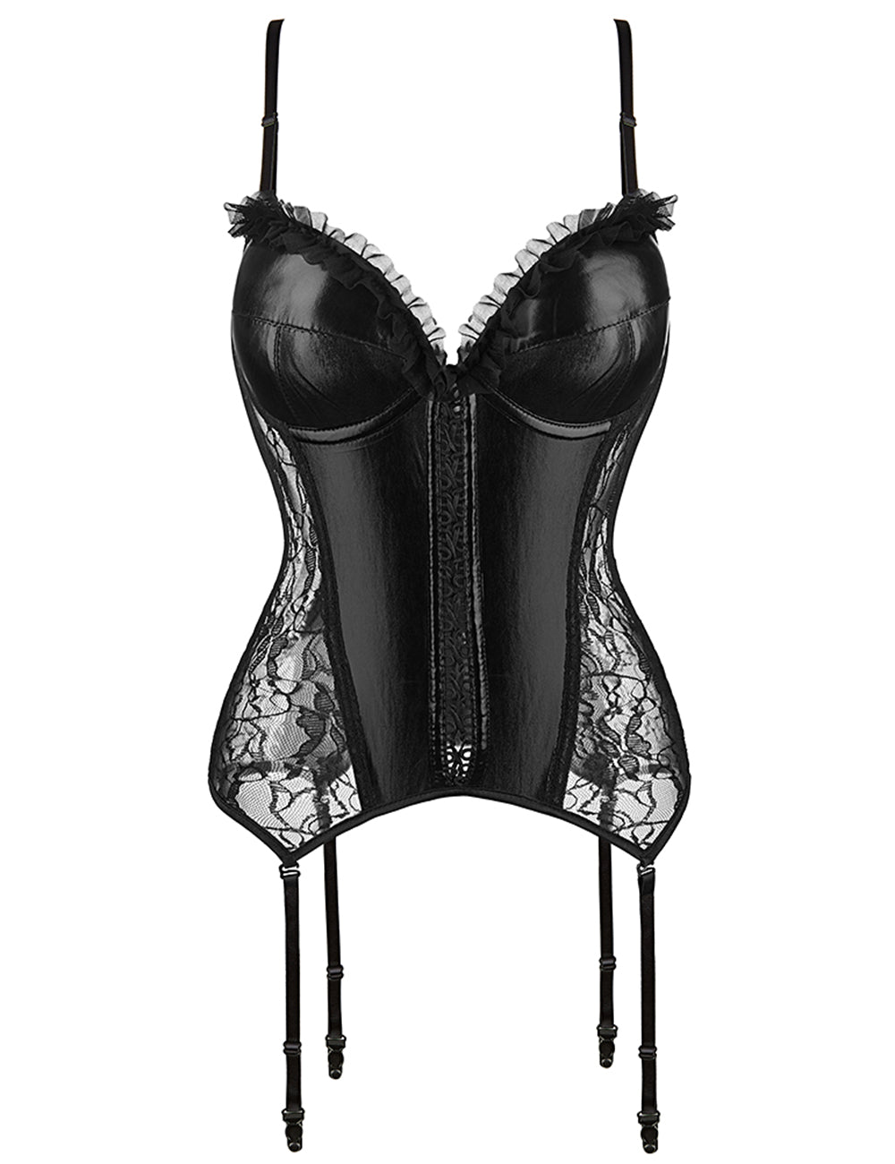 Plastic Bones Black Cute Lace Leather Stitching Sexy Corset