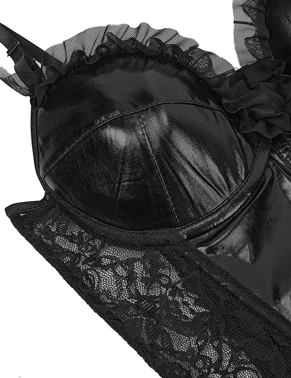 Plastic Bones Black Cute Lace Leather Stitching Sexy Corset