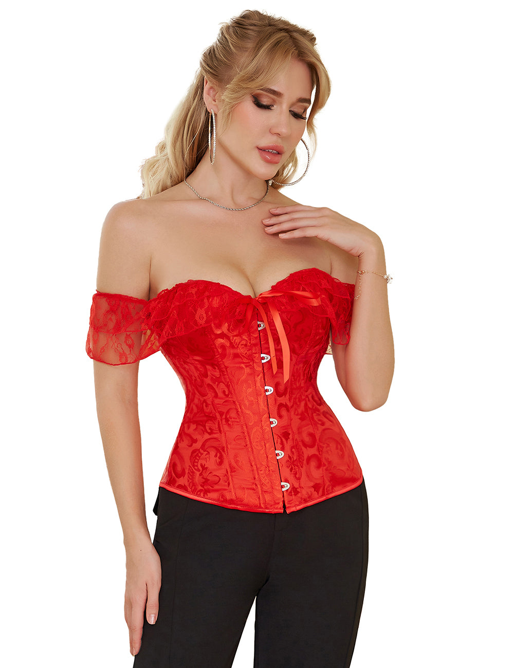 Off Shoulder Lace Corset - RED