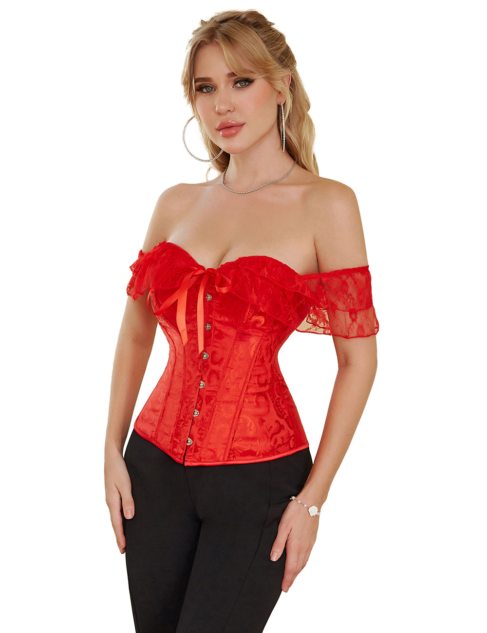 Off Shoulder Lace Corset - RED