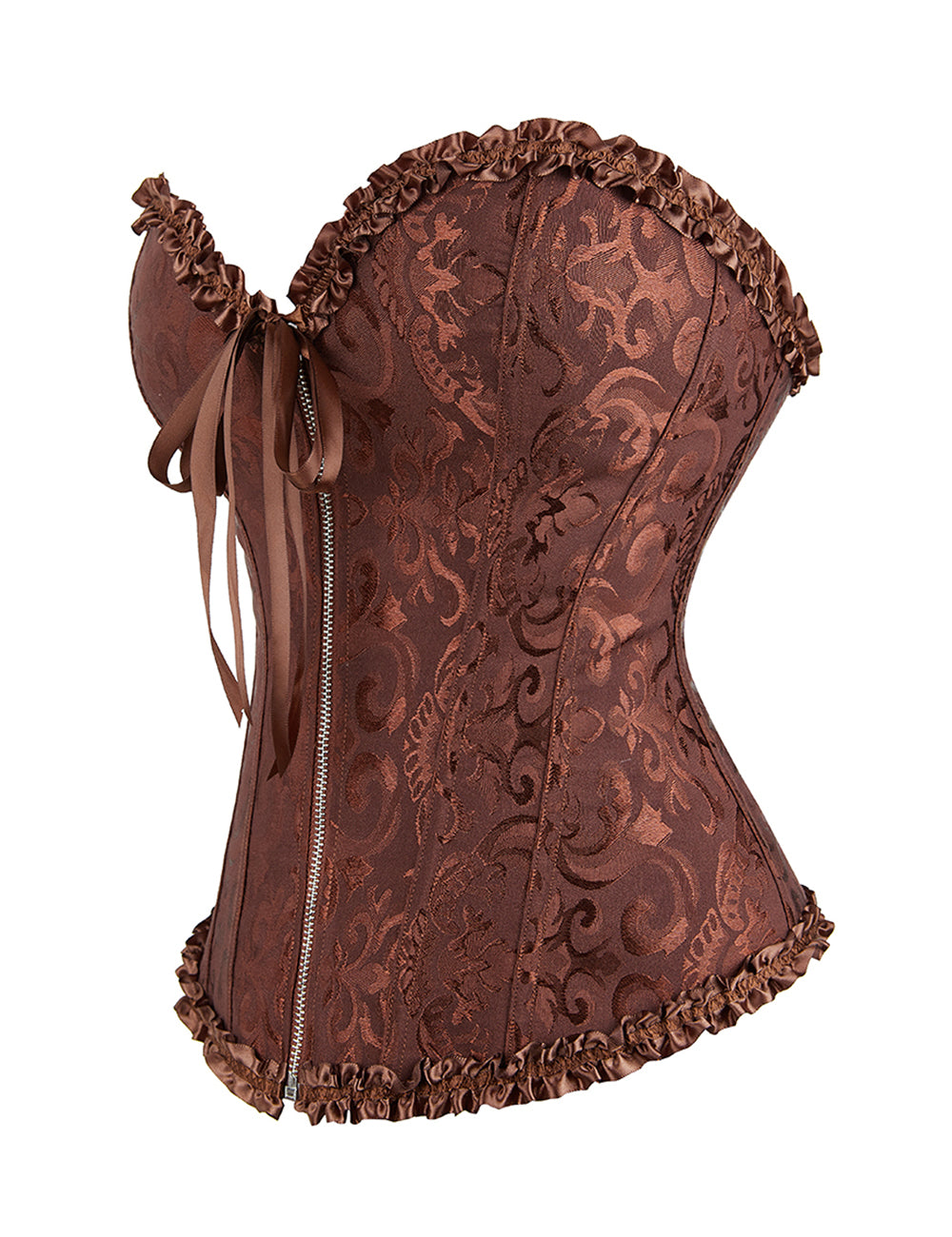 Embroidered Zippered Palace Style Corset - Brown