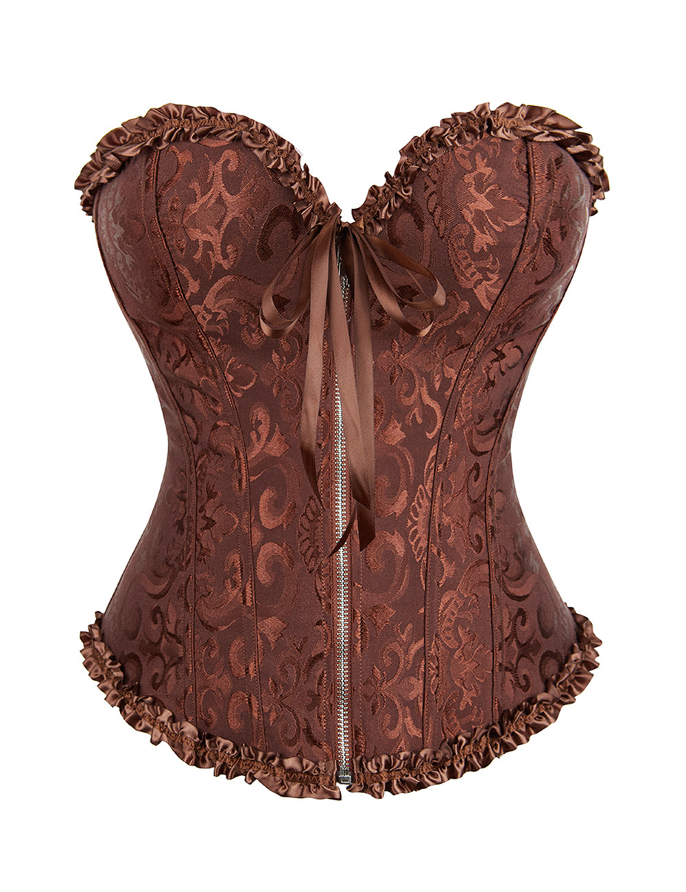 Embroidered Zippered Palace Style Corset - Brown
