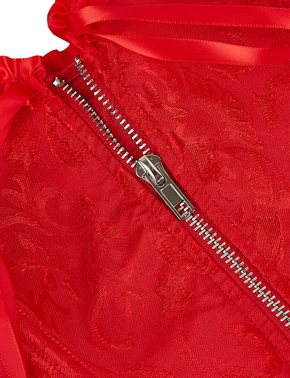 Embroidered Zippered Palace Style Corset - Red