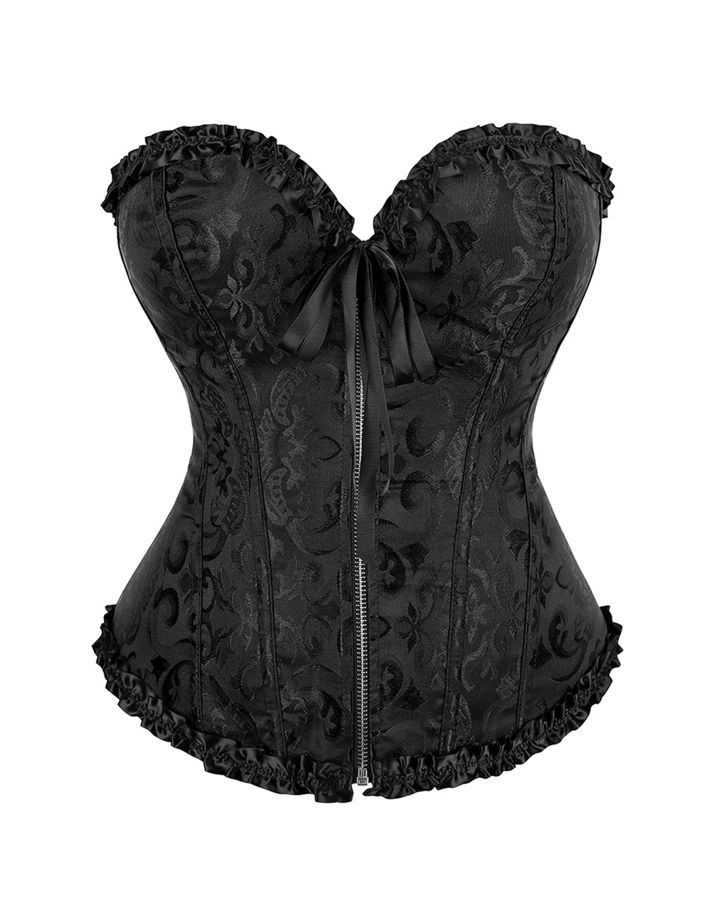 Embroidered Zippered Palace Style Corset - Black