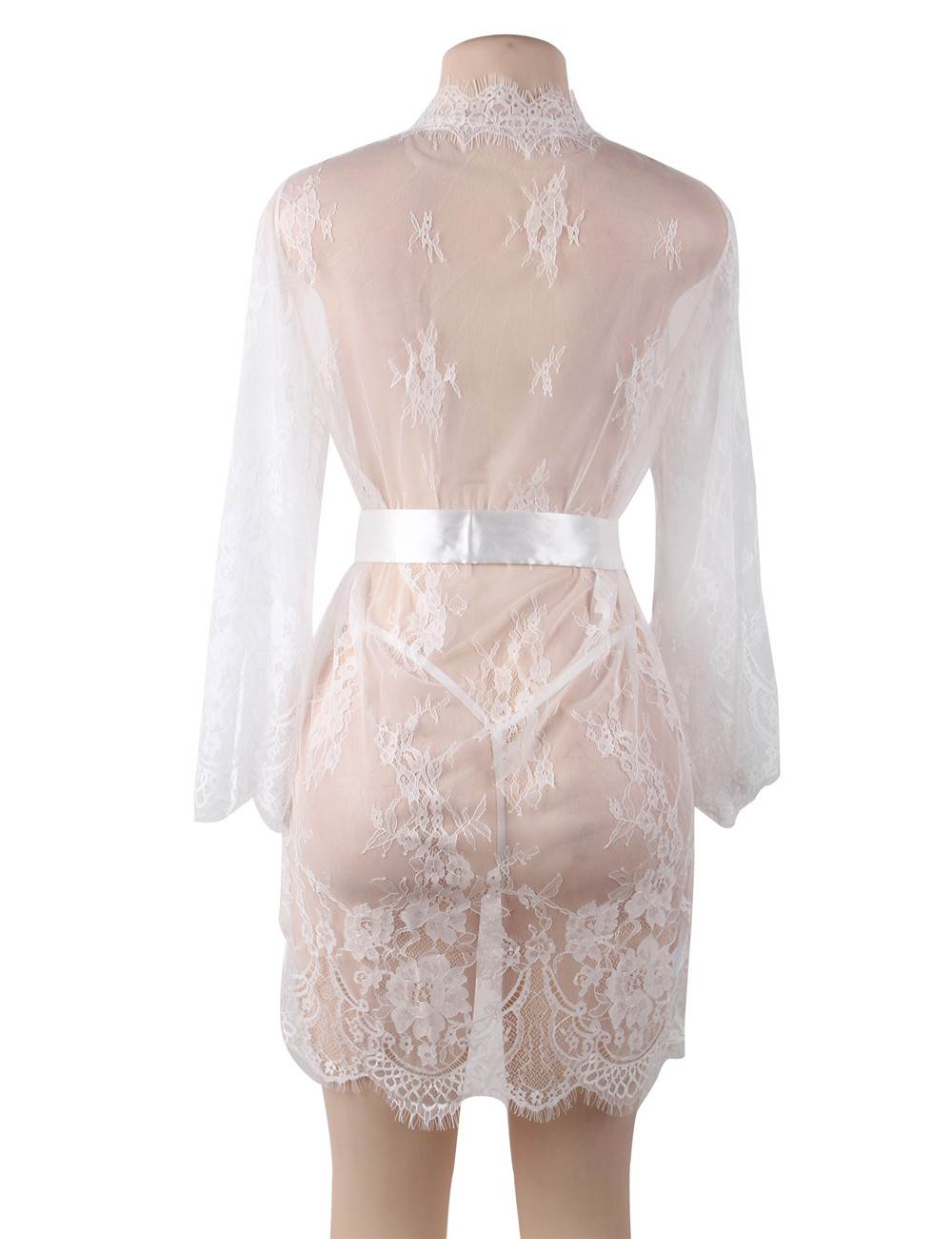 Sexy Long Sleeve Short Sleepwear with Thong White Plus Size