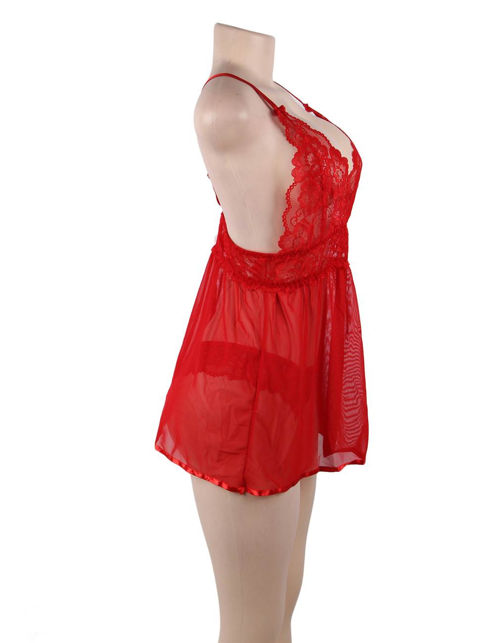 Elegant Backless Fly Away Babydoll - Red