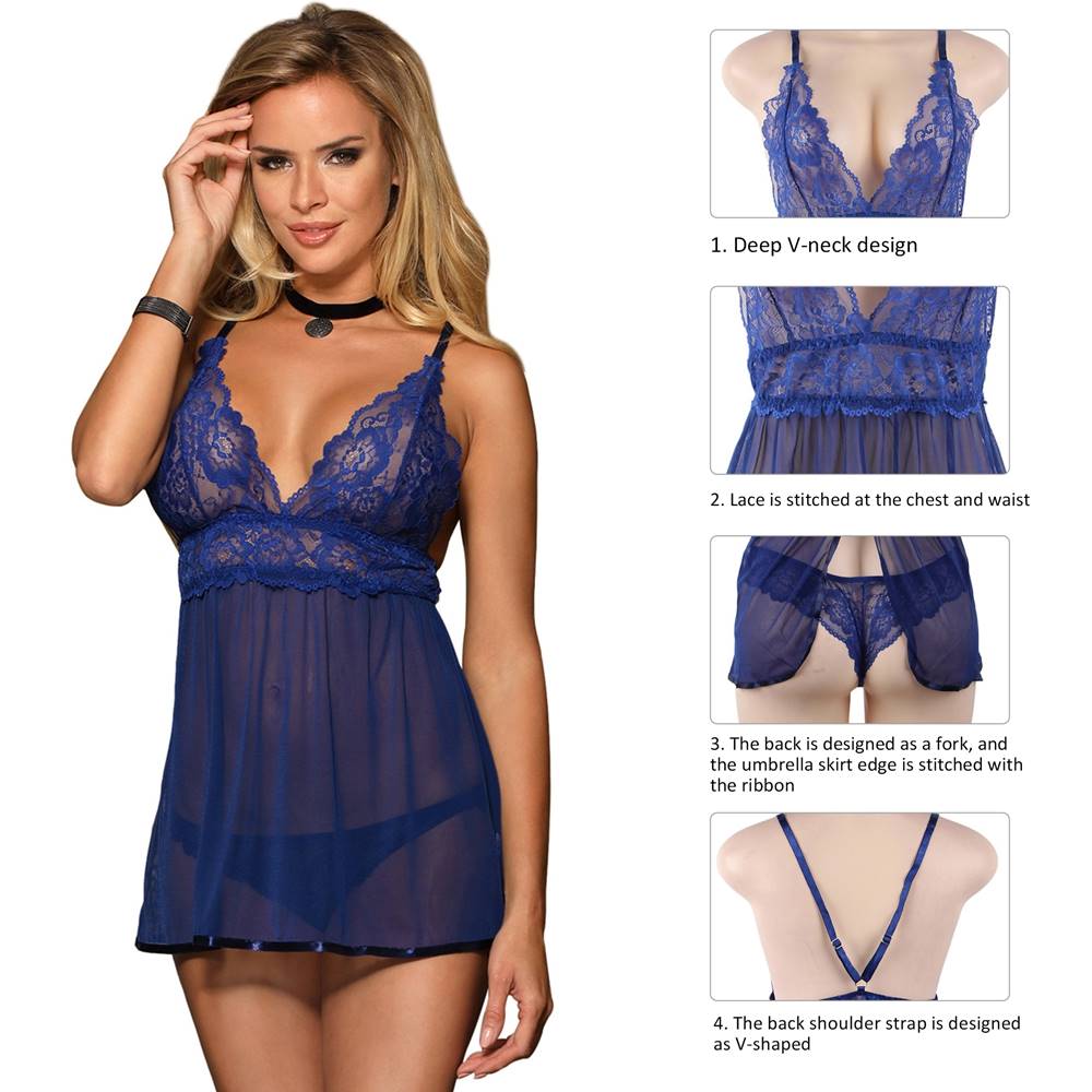 Elegant Backless Fly Away Babydoll - Blue Plus size