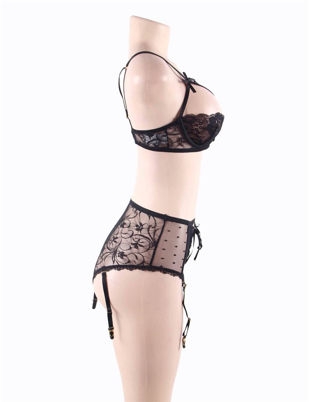Open Bust Bra and Garter Panty Set with Steel Ring 2 colours Plus Size