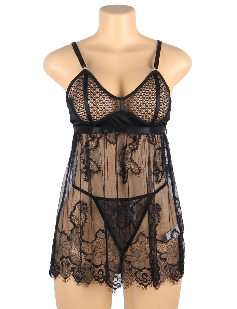 Elegant Black Lace Sexy Babydoll +plus size 2 colours
