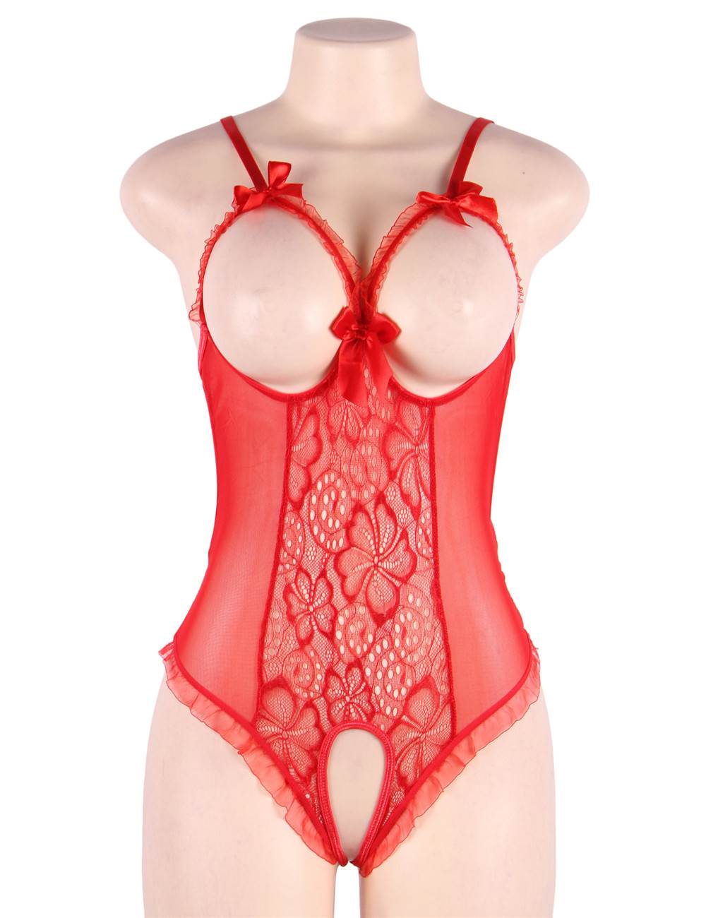 Open Cup Crotchless One-piece Teddy & Plus Size Red