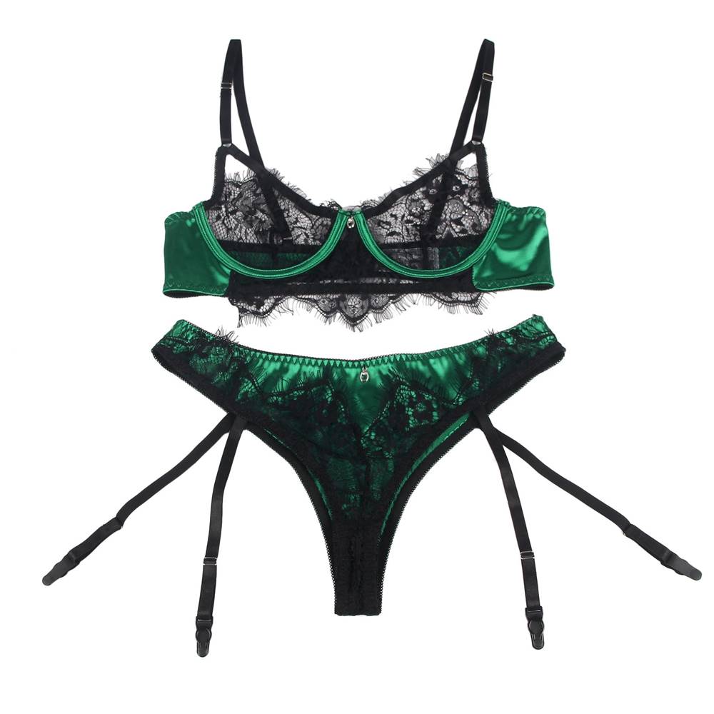 Eyelash Lace Garter Bra Set with Underwire