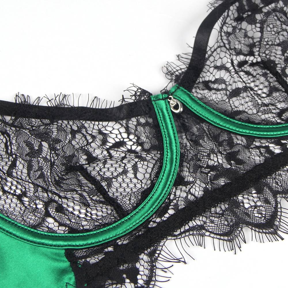 Eyelash Lace Garter Bra Set with Underwire