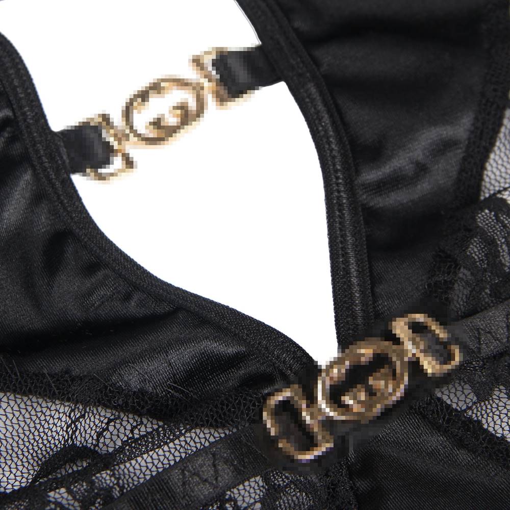Delicate lace Stitching Gartered Lingerie with Underwire Black Plus Size