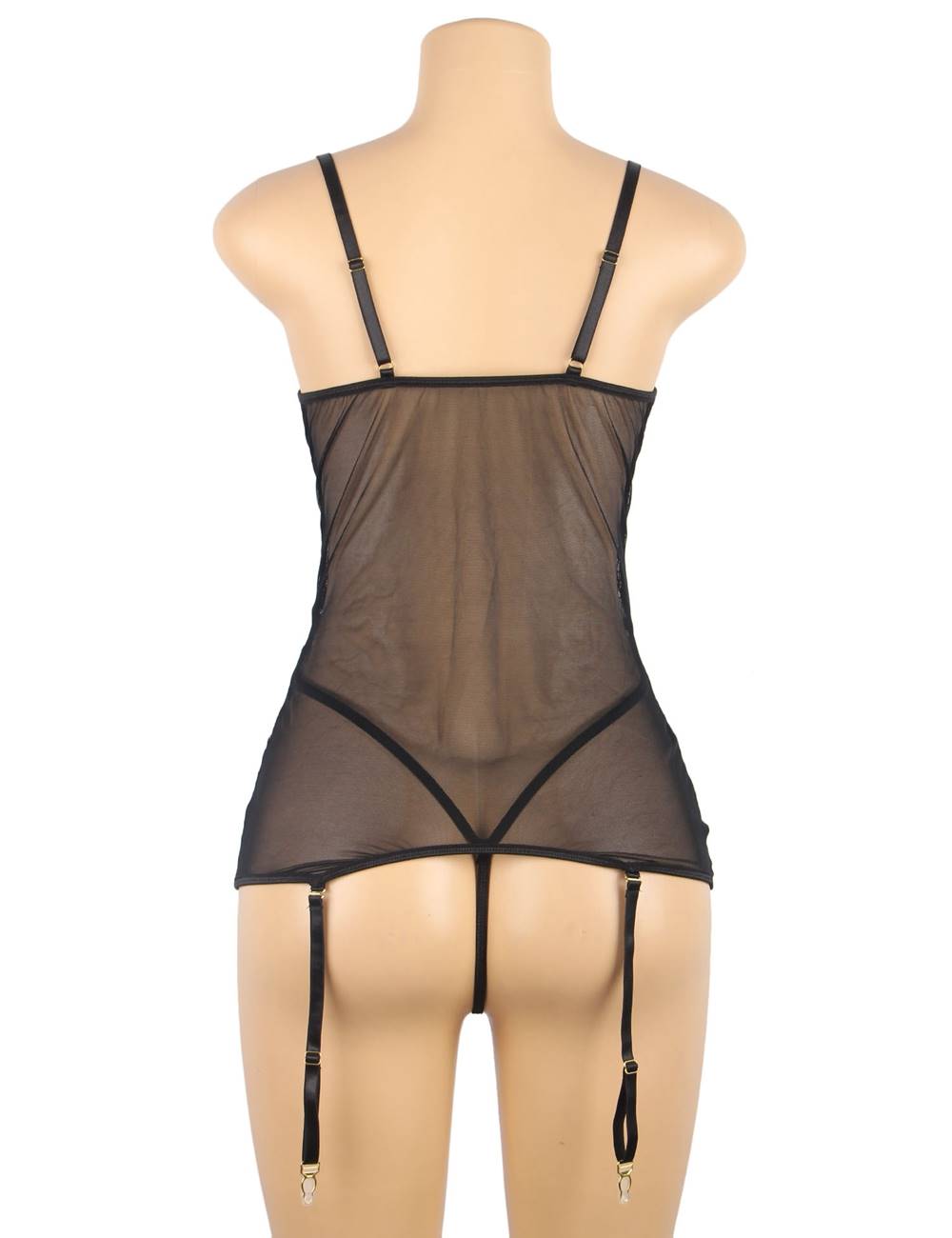 Delicate lace Stitching Gartered Lingerie with Underwire Black Plus Size