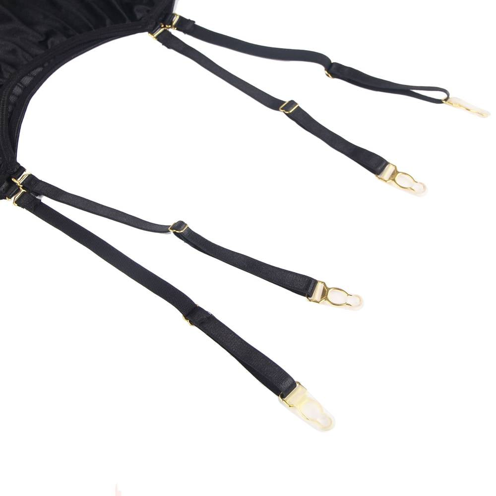 Delicate lace Stitching Gartered Lingerie with Underwire Black Plus Size