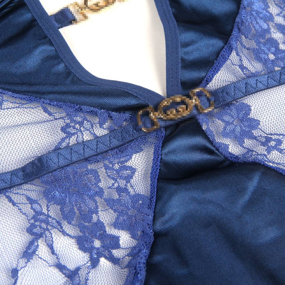 Delicate lace Stitching Gartered Lingerie with Underwire Blue
