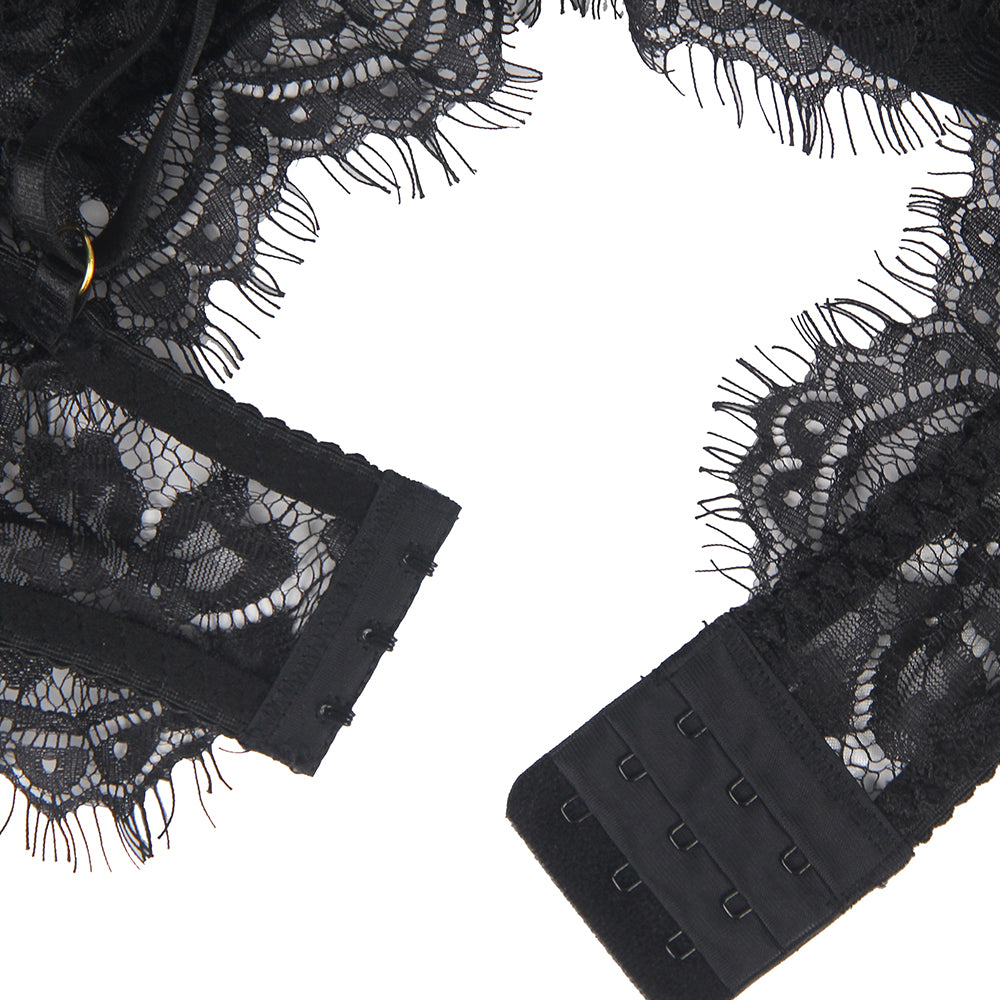 Black Floral Embroidery Underwire Garter Lingerie Set