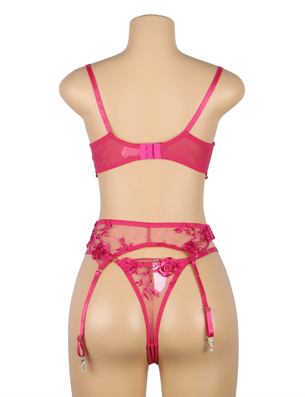 Floral Embroidery Underwire Garter Lingerie Set 5 Plus Size