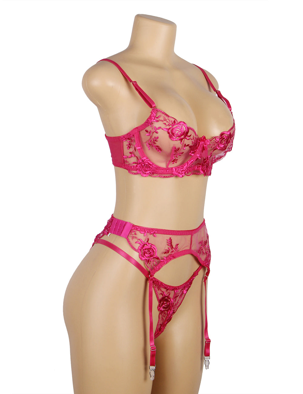 Floral Embroidery Underwire Garter Lingerie Set 5