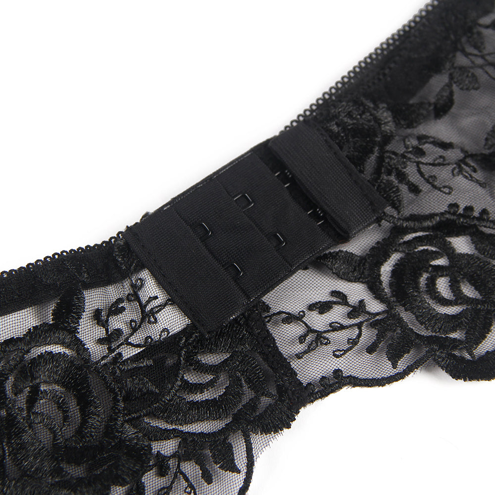 Floral Embroidery Underwire Garter Lingerie Set 4