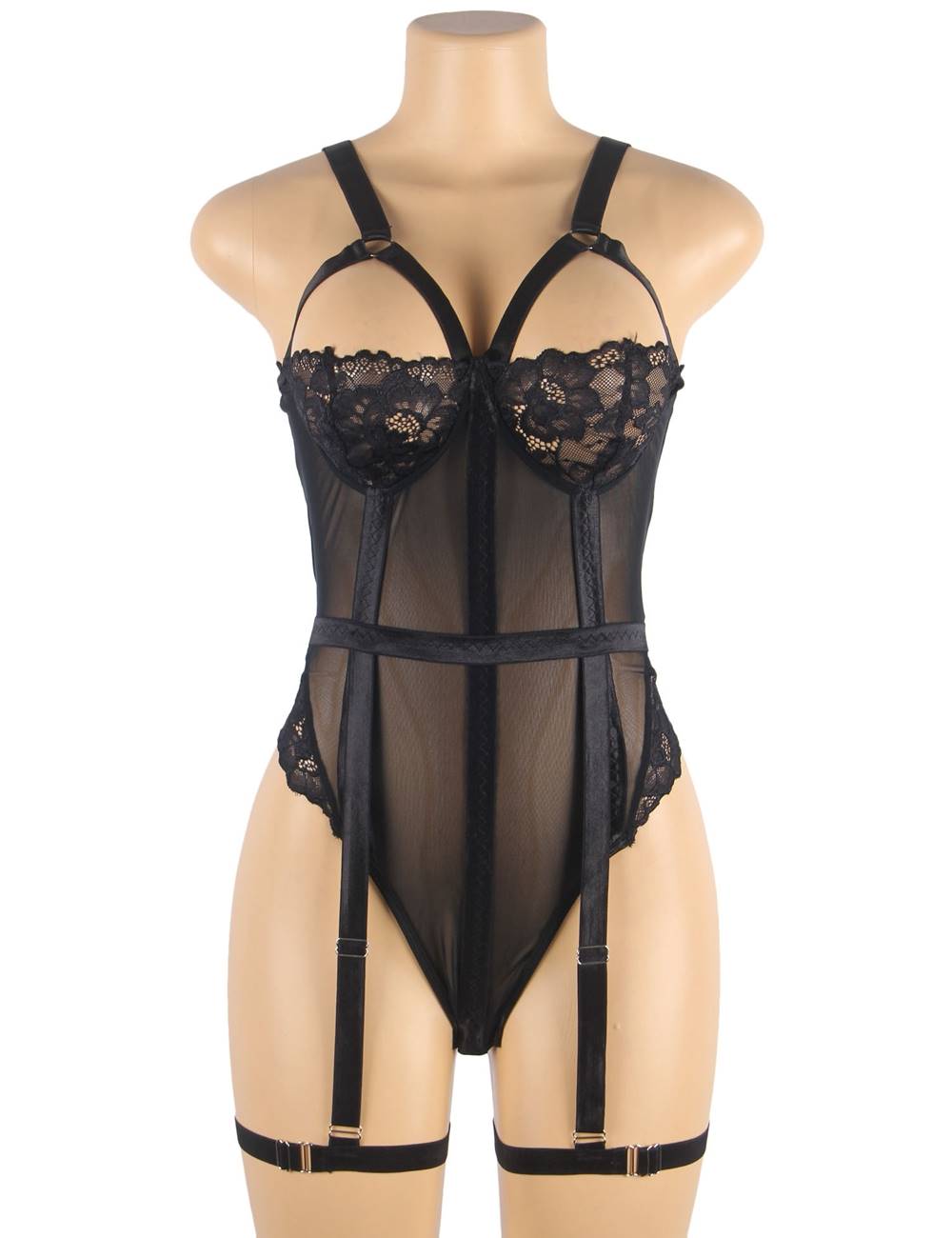 Sexy Slim Lace Garter Leg Ring Teddy Black