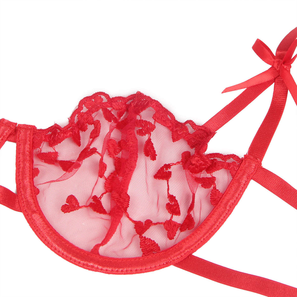 Red Underwire Mesh Flower Patterns Bra Set Plus size