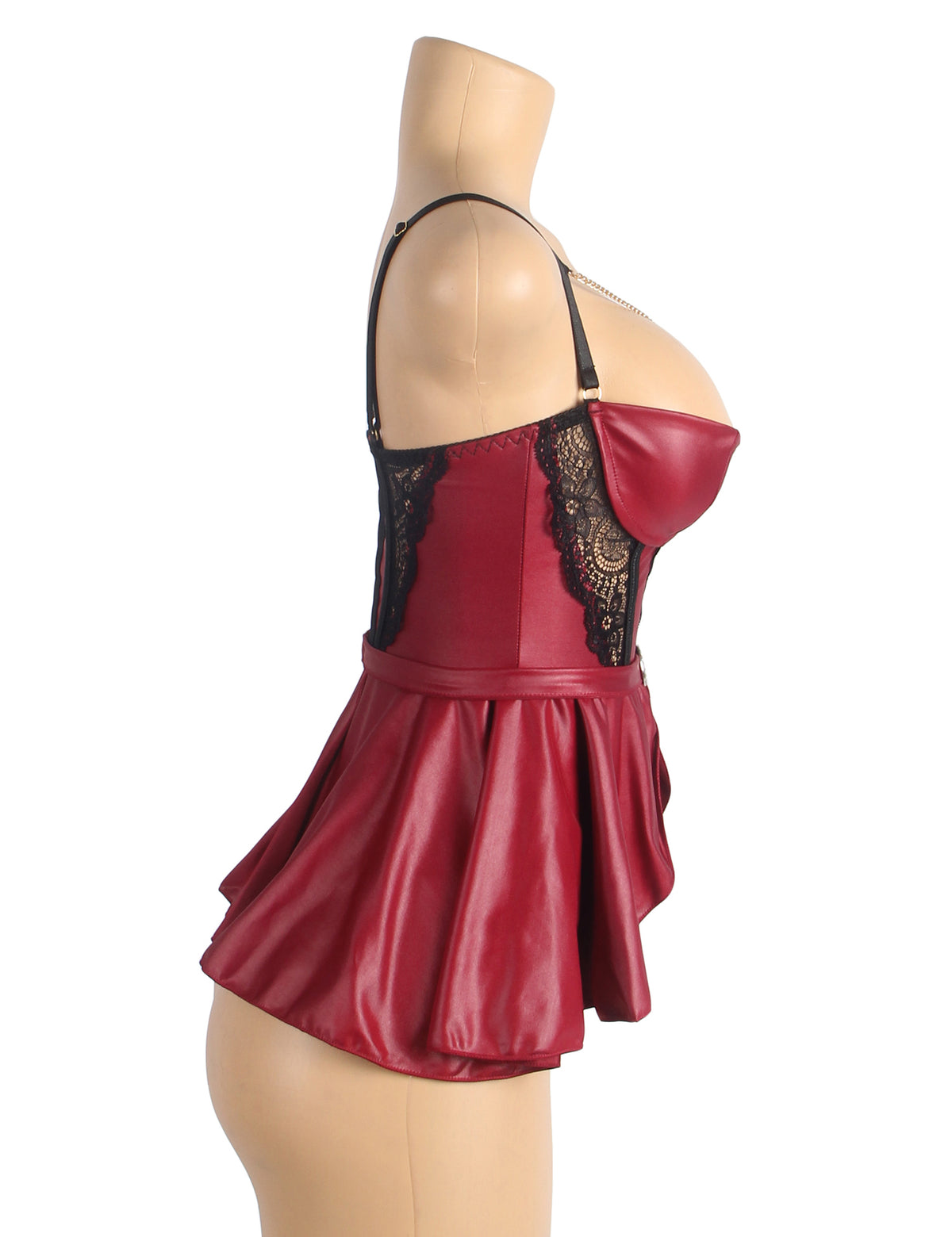 Removable Chains Faux Leather Lace Sexy Lingerie