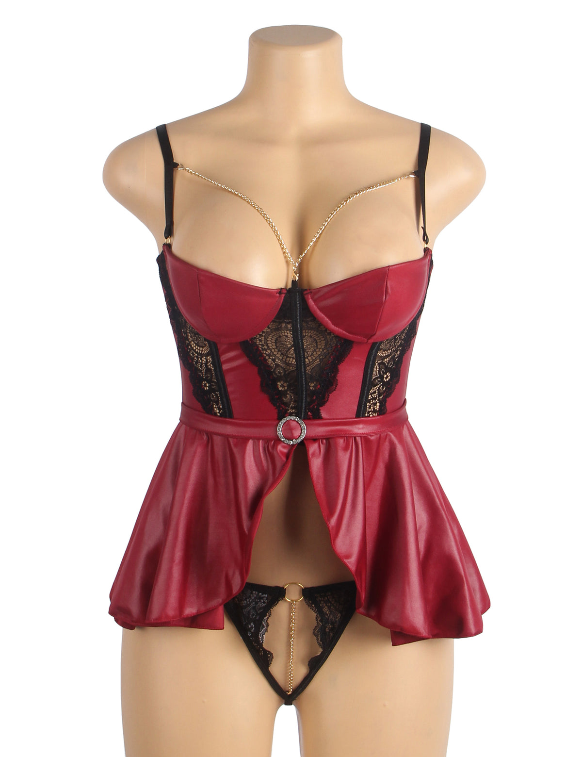 Removable Chains Faux Leather Lace Sexy Lingerie