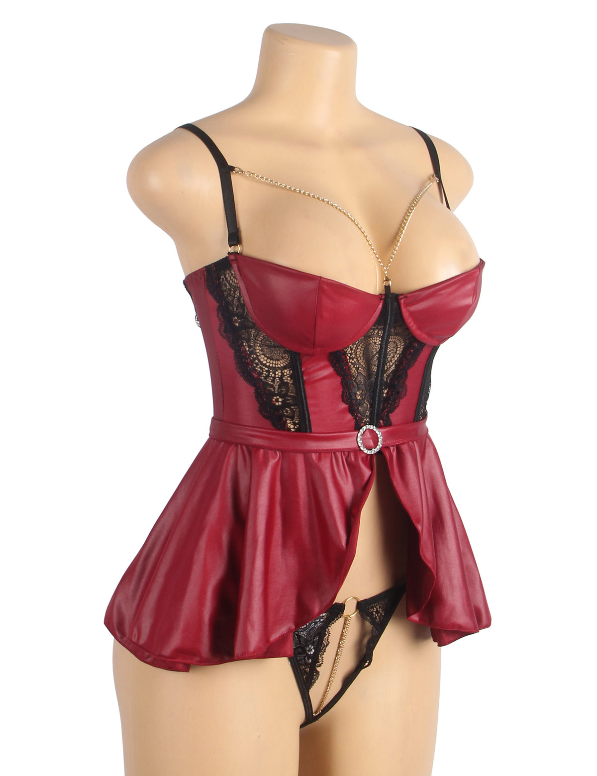 Removable Chains Faux Leather Lace Sexy Lingerie