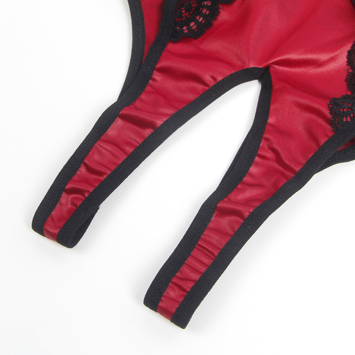 Removable Chains Faux Leather Lace Sexy Lingerie